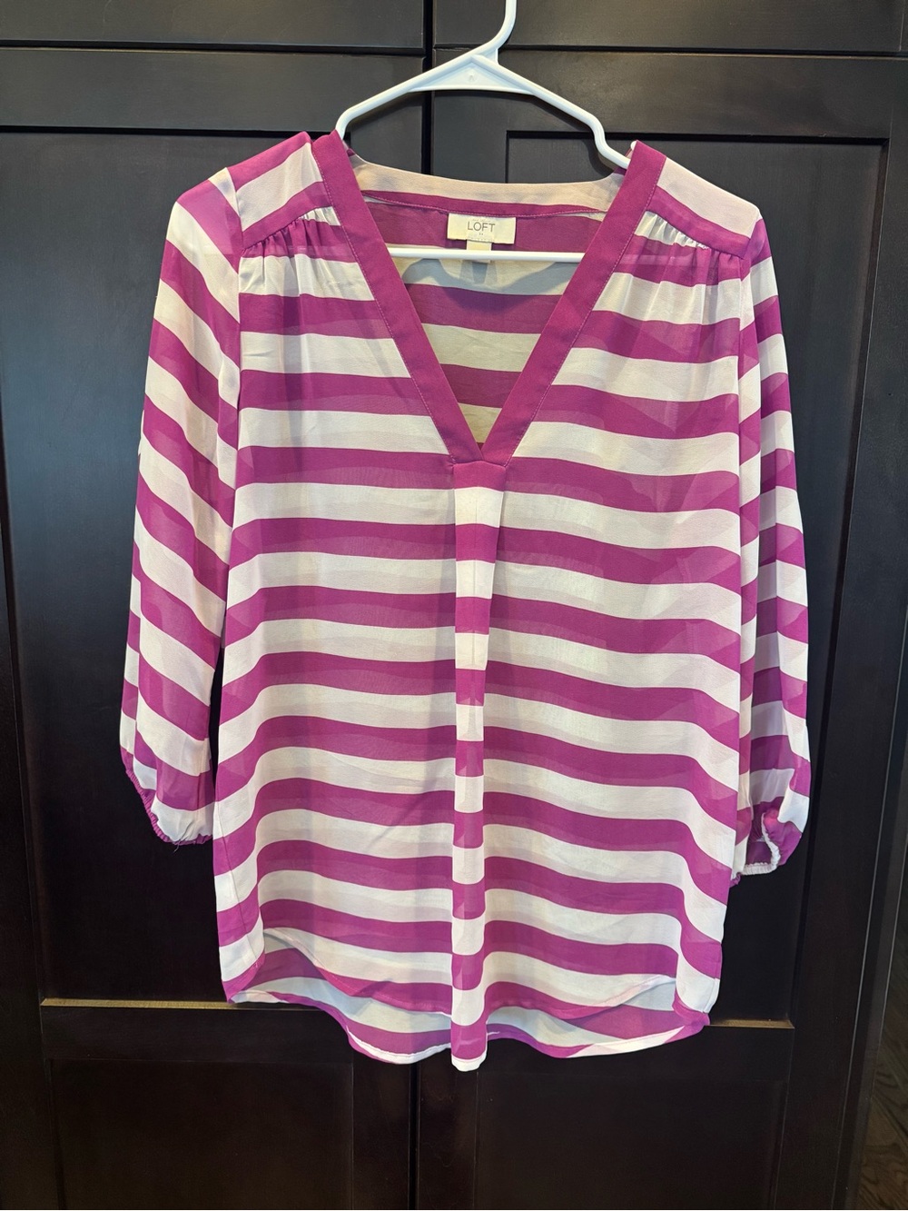 LOFT Striped V-Neck Tunic in Magenta and White